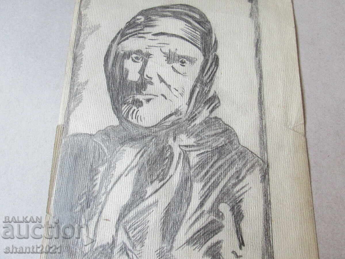 Δημοπρασία 1942 g. μολύβι σχέδιο - Μπάμπα Τόνκα, υπογραφή