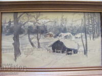 Αυθεντικός πίνακας, ακουαρέλα, ξύλινο πλαίσιο με τζάμι