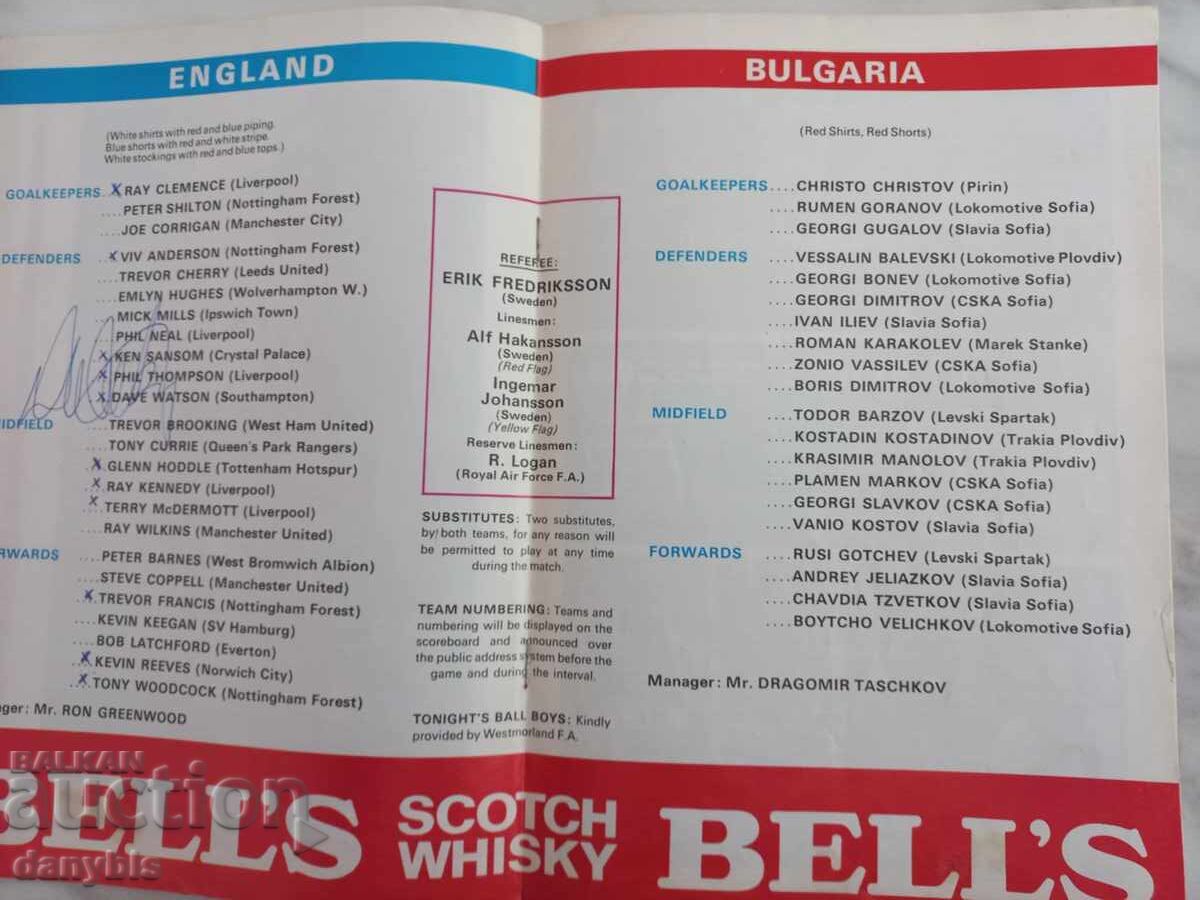 Delivery of Football Program - England - Bulgaria 1979