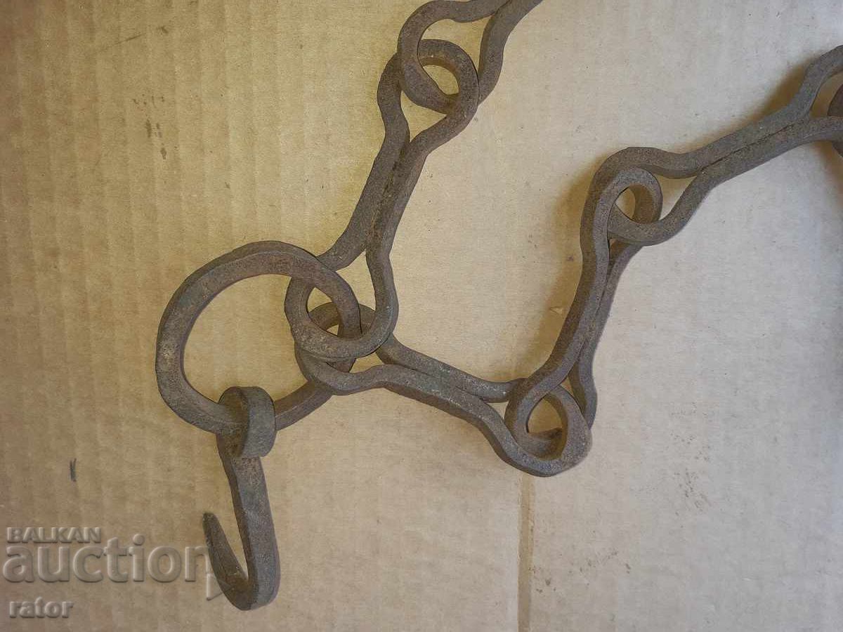 Old wrought iron fireplace chain, sturdy - 5