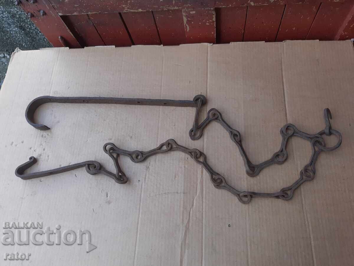 Old wrought iron fireplace chain, sturdy
