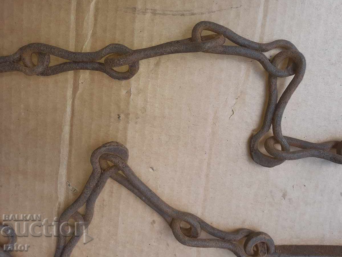 Old wrought iron fireplace chain, sturdy - 5