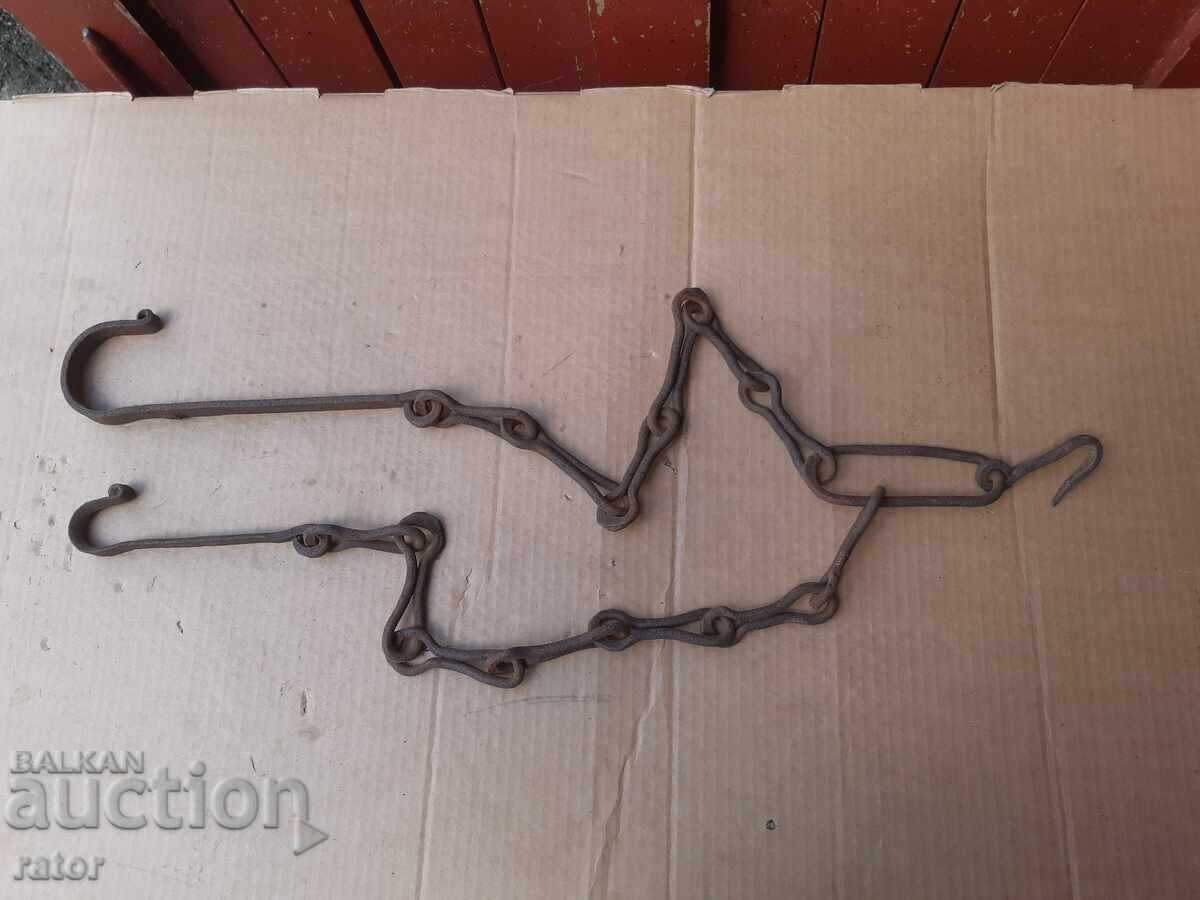 Old wrought iron fireplace chain, sturdy