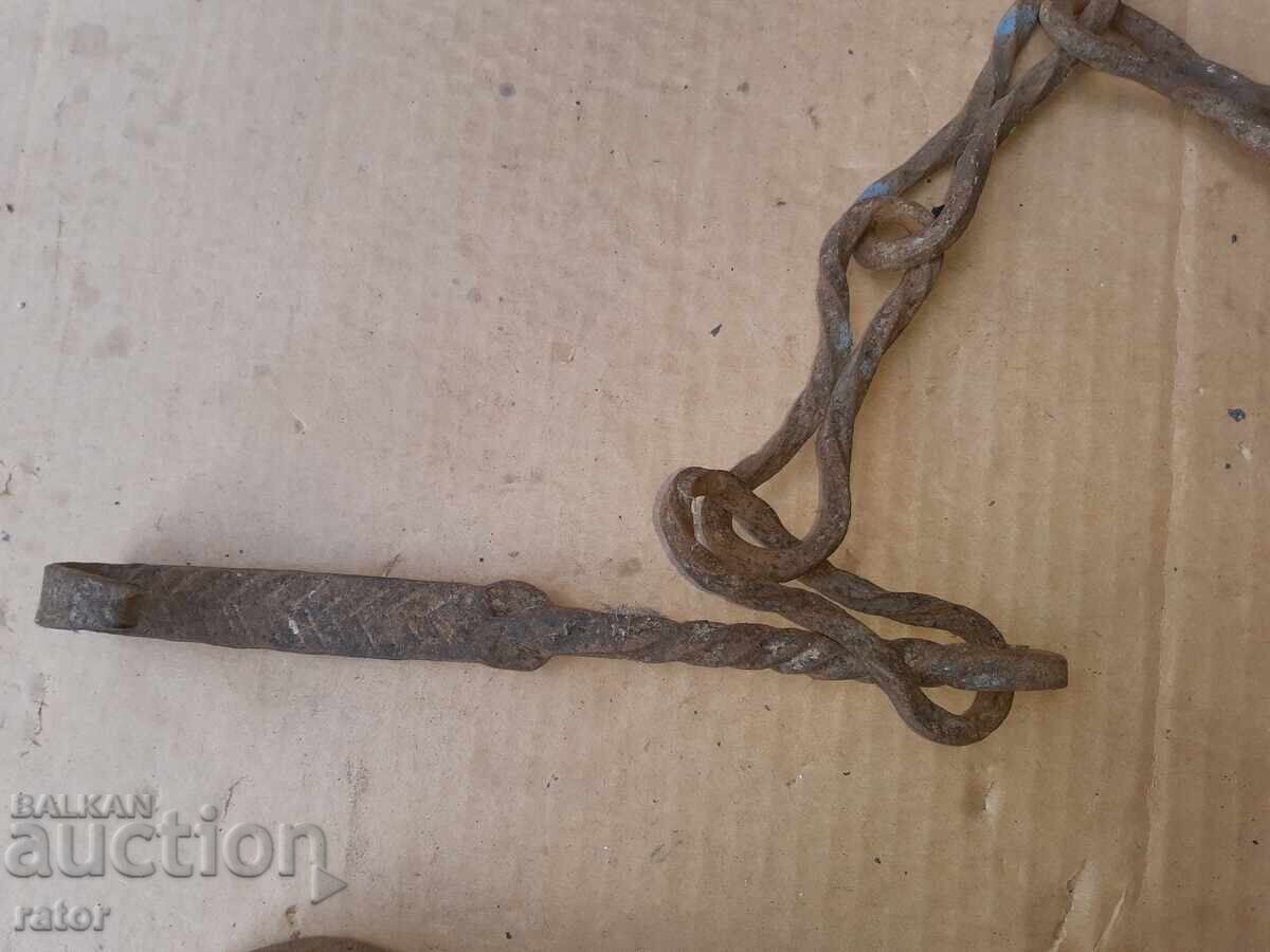 Old wrought iron fireplace chain, sturdy - 5