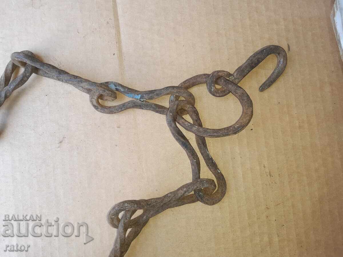 Old wrought iron fireplace chain, sturdy - 6