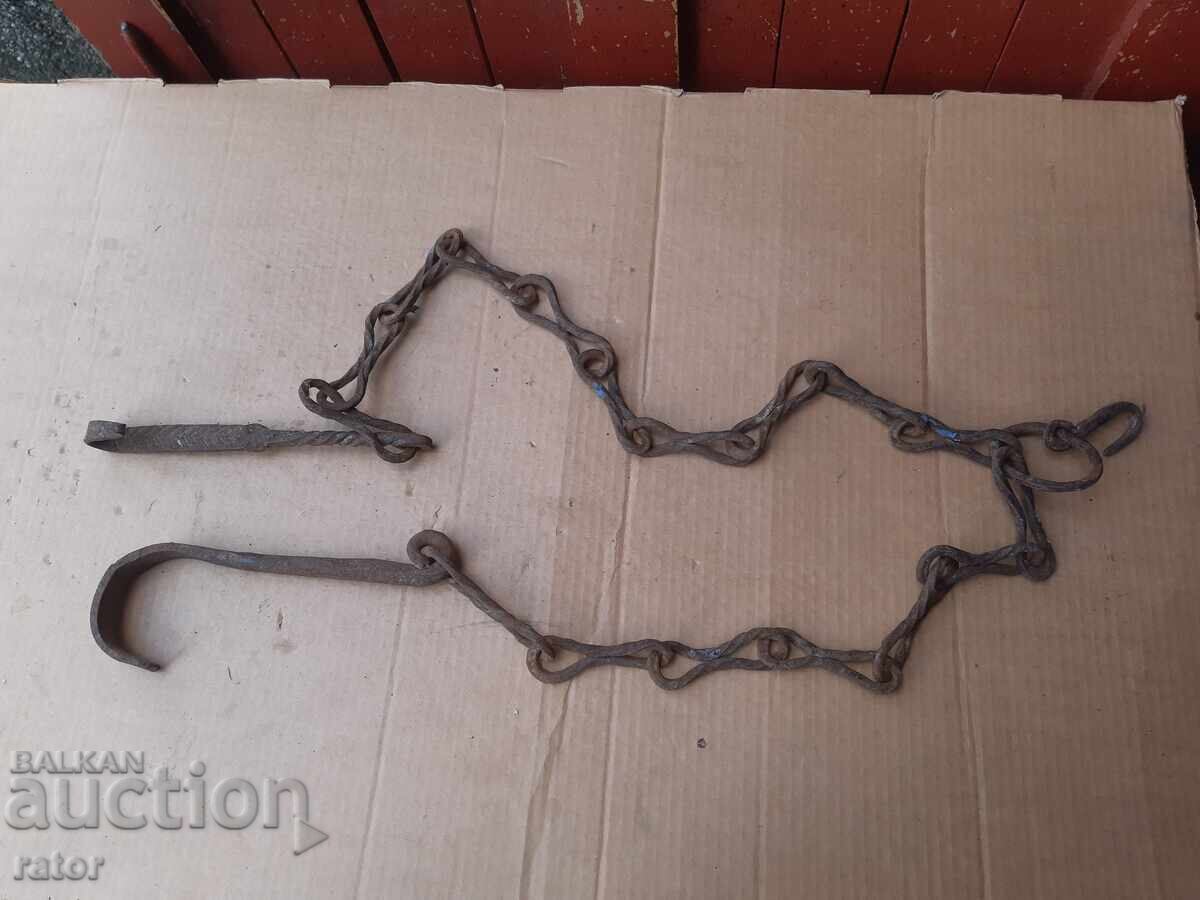 Old wrought iron fireplace chain, sturdy