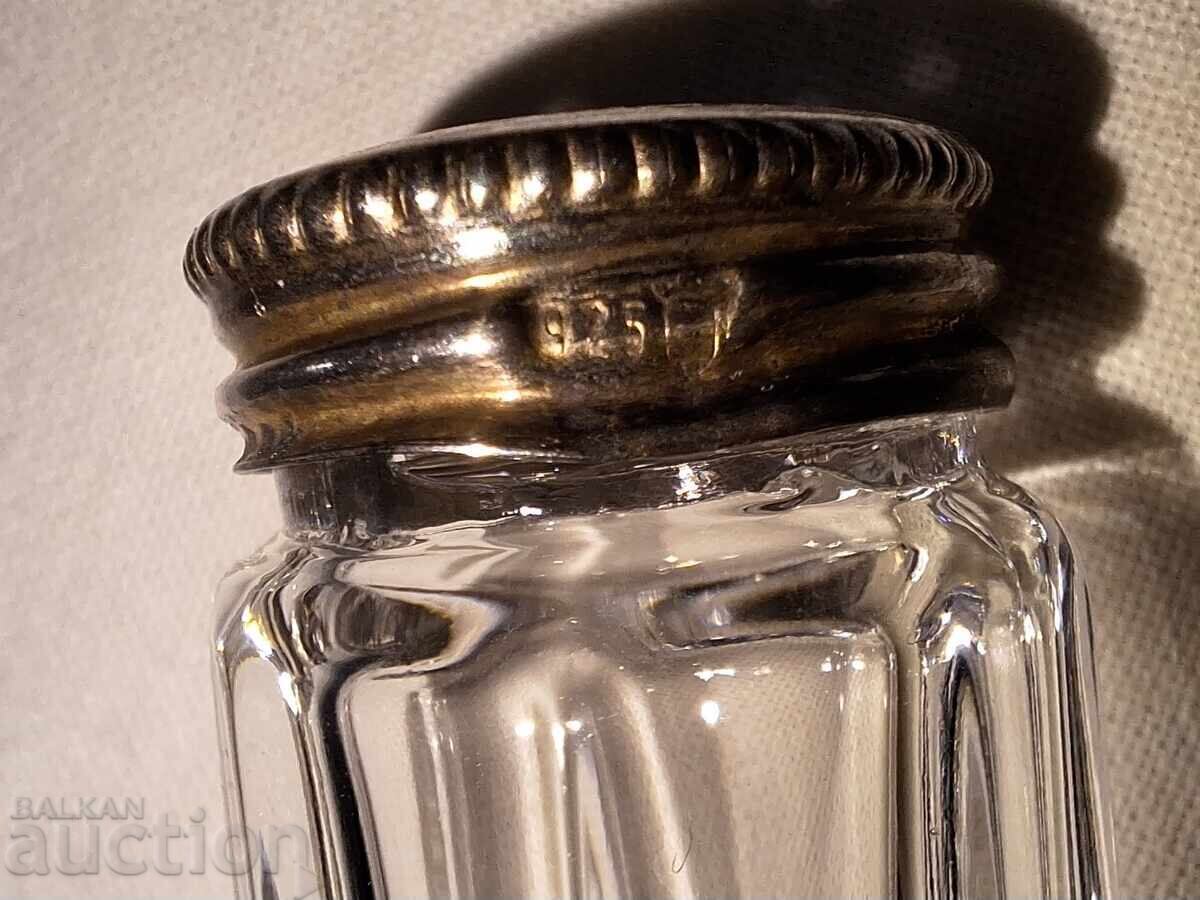 Μικρά αλατοδοχεία από κρύσταλλο με ασημένια καπάκια -- 4 τεμάχια - 5