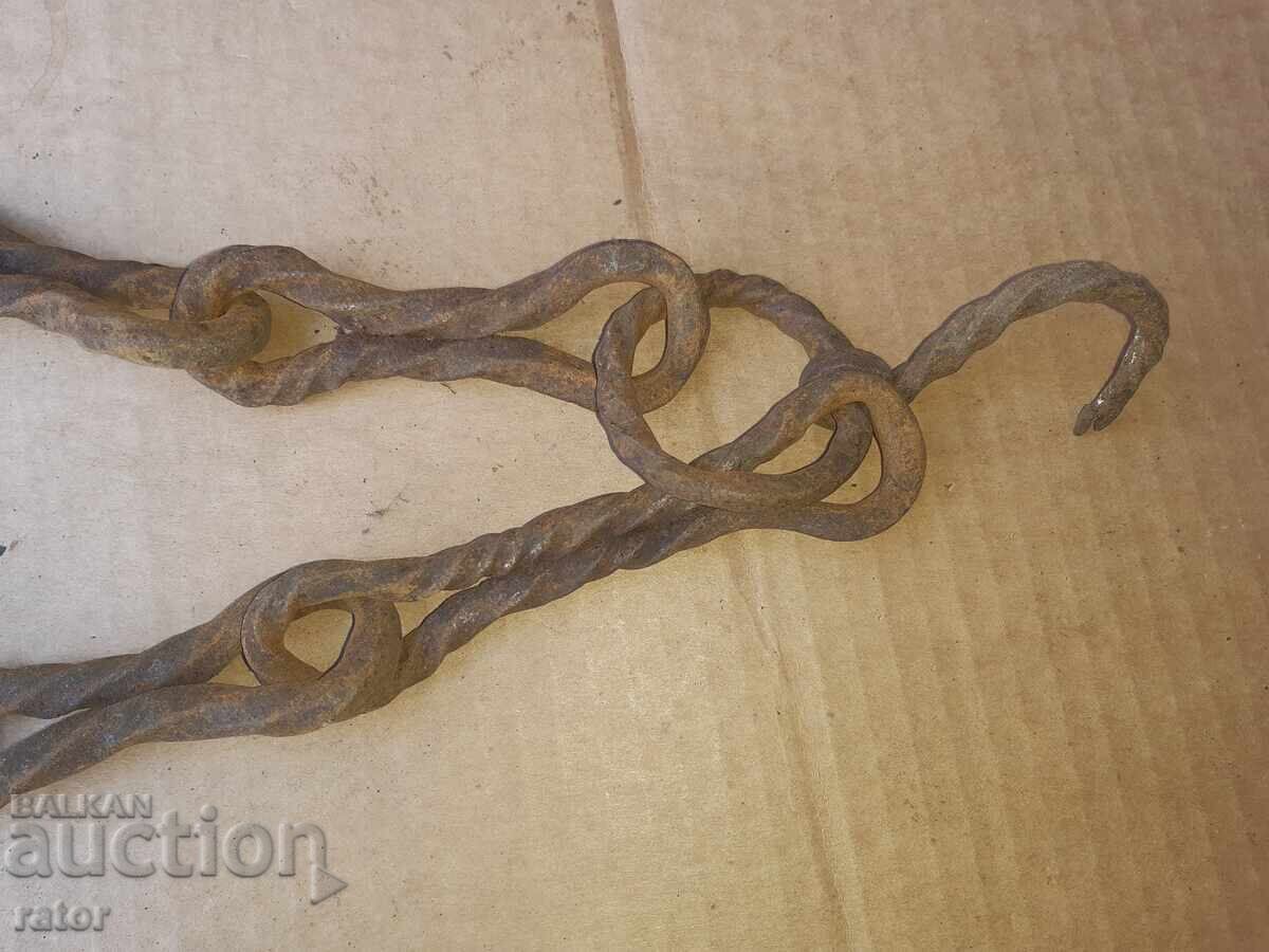 Old wrought iron fireplace chain, sturdy - 6