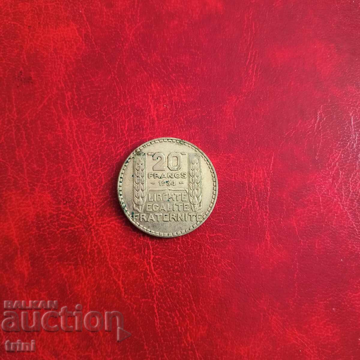 Γαλλία 20 φράγκα 1934 ασήμι
