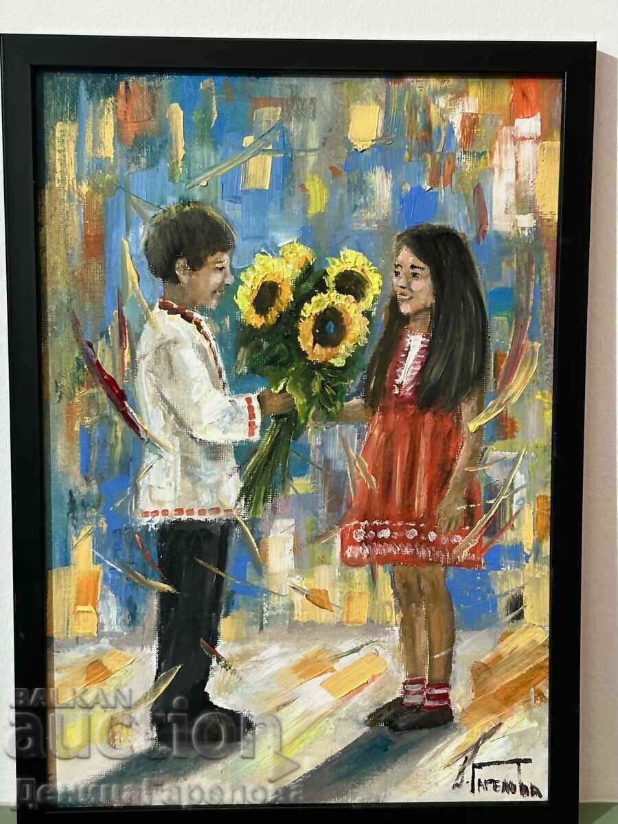 Denitsa Garelova tablou ulei „Am cules floarea-soarelui pentru tine” Denitsa Garelova tablou ulei „Am cules floarea-soarelui pentru tine”