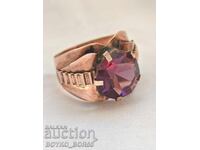 Antique Deep Gold Plated Ring, Handmade with Amethyst, 1930s