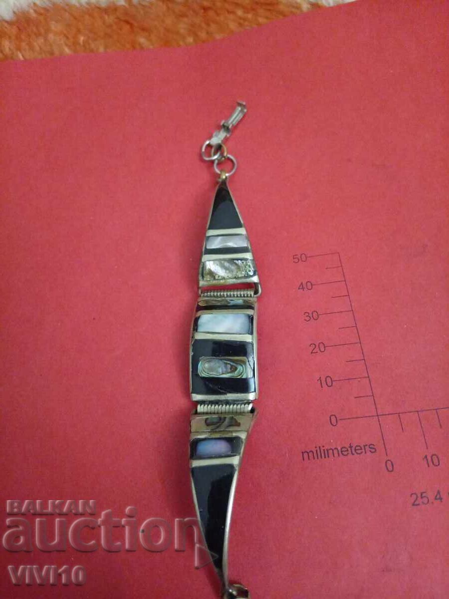 Antique bracelet enamel and mother-of-pearl