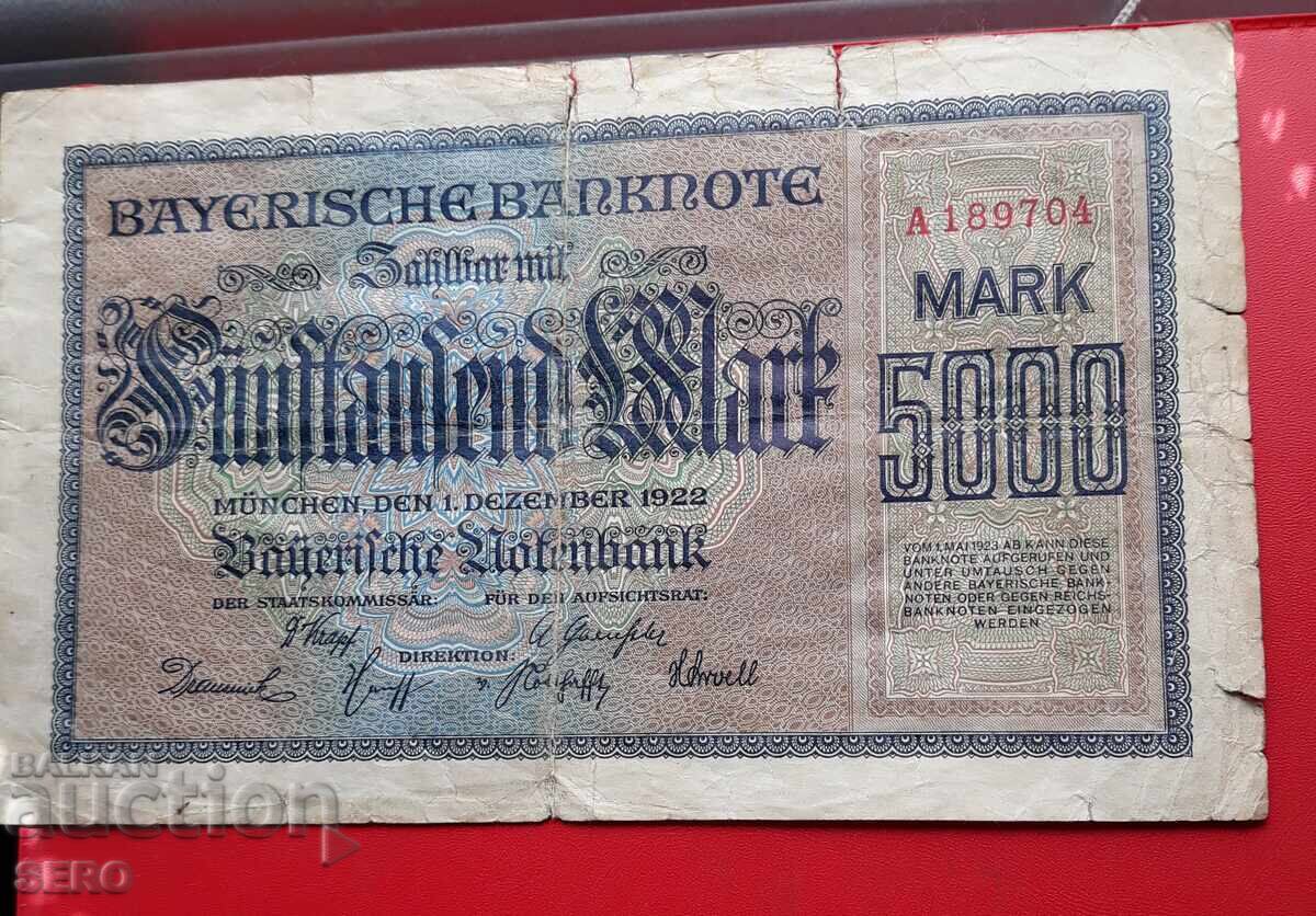 Τραπεζογραμμάτιο-Γερμανία-Βαυαρία-Μόναχο-5000 μάρκα 1922 Τραπεζογραμμάτιο-Γερμανία-Βαυαρία-Μόναχο-5000 μάρκα 1922