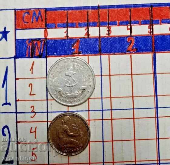 Лот от две монети немски пфениг - от 1950 и 1958г с цена 20.00 лв. | € 10.23 Лот от две монети немски пфениг - от 1950 и 1958г с цена 20.00 лв. | € 10.23