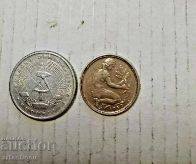 Аукцион Лот от две монети немски пфениг - от 1950 и 1958г Аукцион Лот от две монети немски пфениг - от 1950 и 1958г