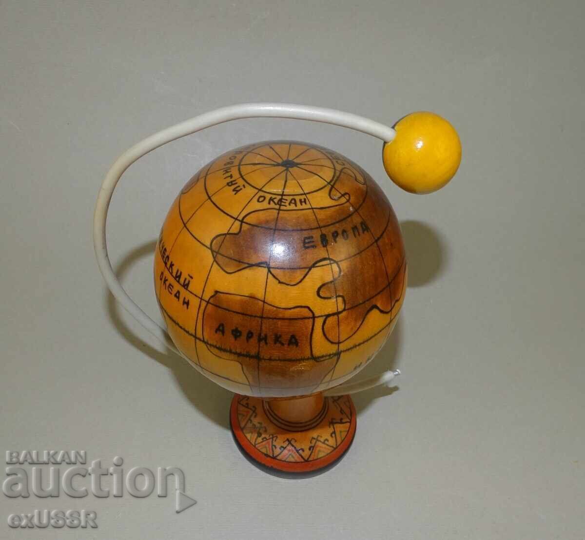 Auction  Small Russian USSR globe with the moon, wooden, space, souvenir