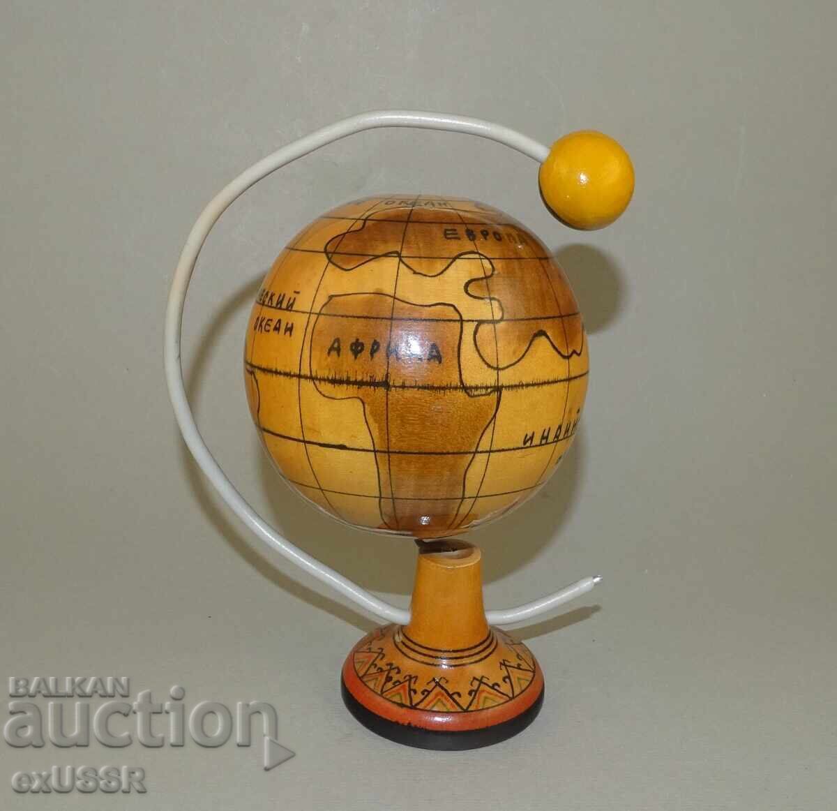 Small Russian USSR globe with the moon, wooden, space, souvenir