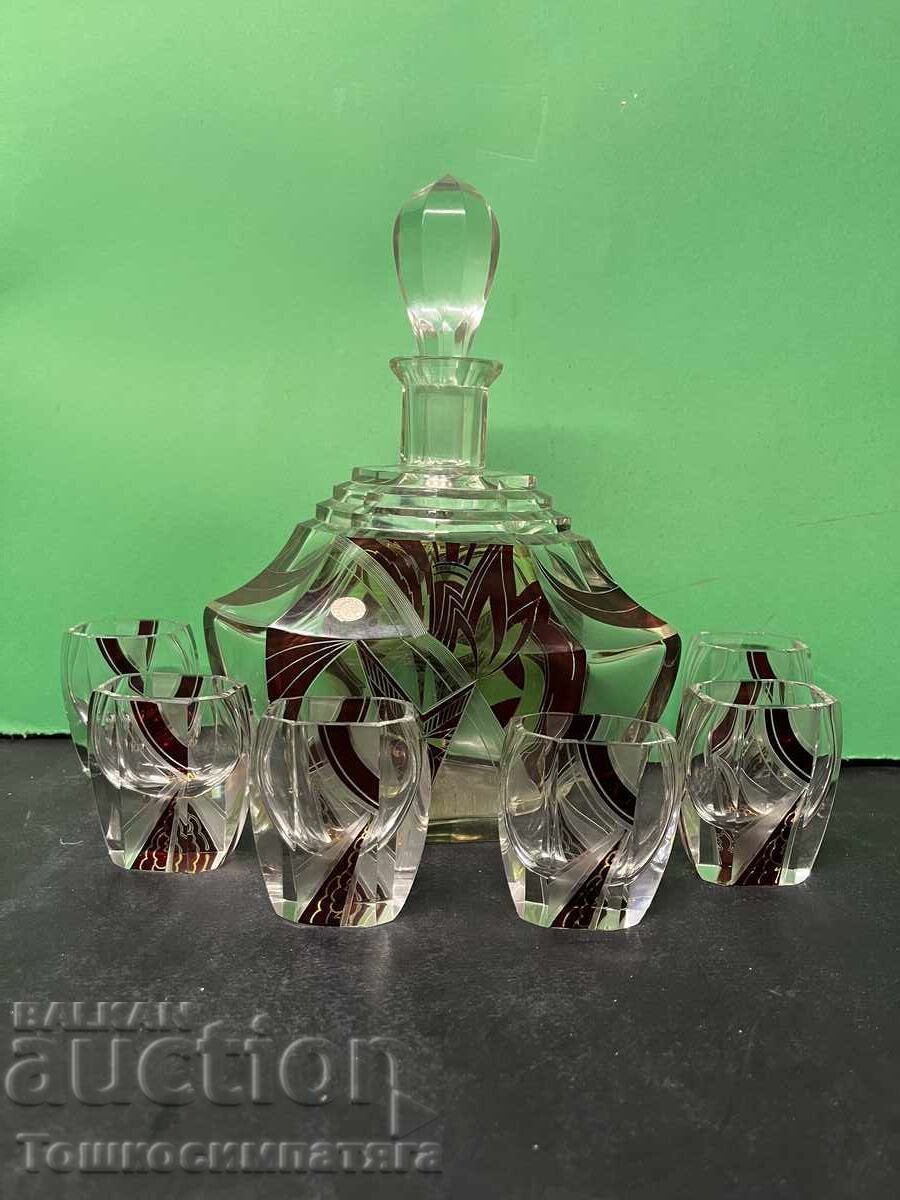 Γυάλινη Καράφα Βοημίας με 6 σφηνάκια