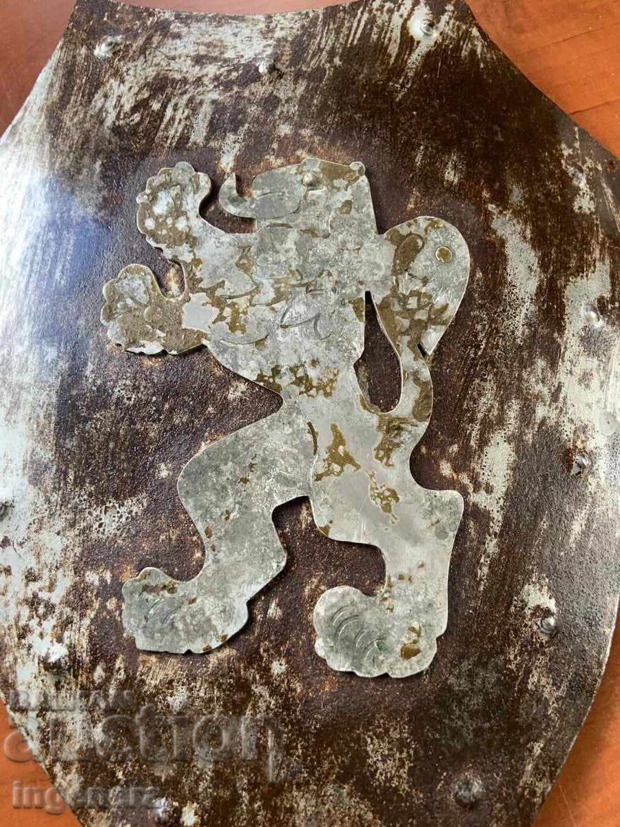 Auction  Coat of arms shield lion sheet metal application figure
