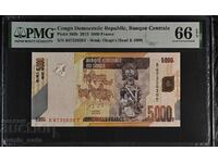 Congo 5000 Francs 2013 Year PMG 66