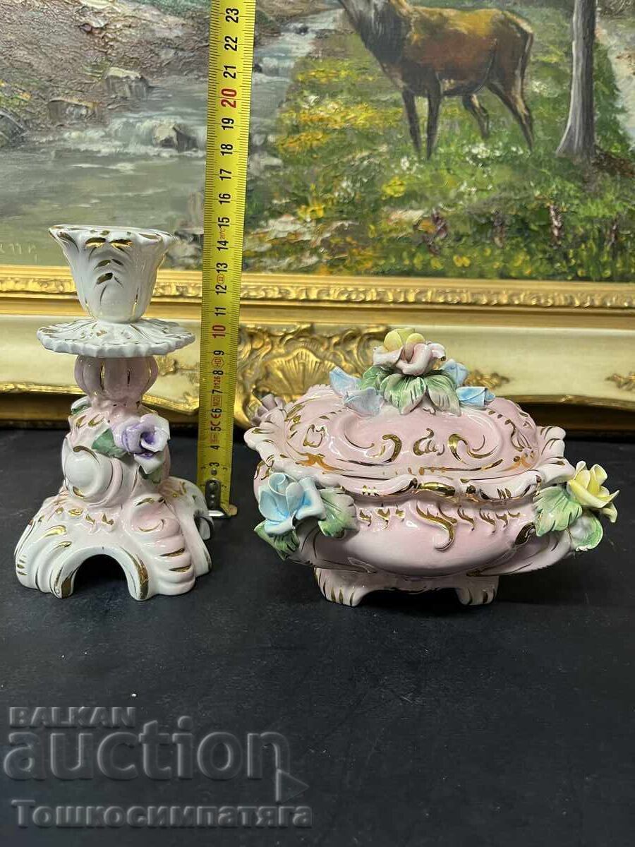 Παράδοση Ιταλικό πορσελάνινο κηροπήγιο και κουτί κοσμημάτων