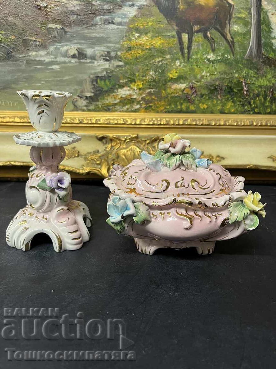 Ιταλικό πορσελάνινο κηροπήγιο και κουτί κοσμημάτων - 7