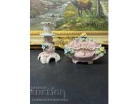 Sfeșnic și cutie de bijuterii din porțelan italian