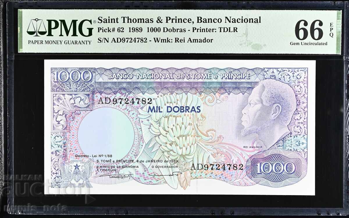 São Tomé și Príncipe 1000 dobra 1989 PMG 66