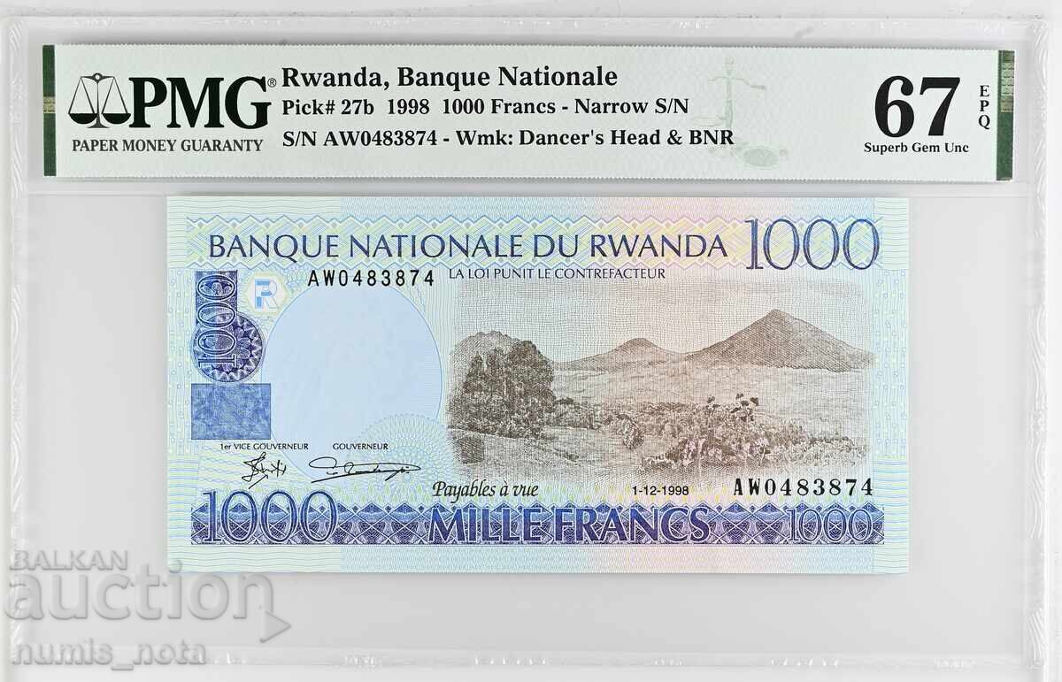 Руанда 1000 франка 1998 година  PMG 67