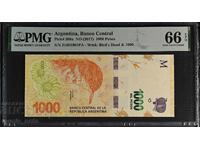 Argentina 1000 Pesos 2017 Year PMG 66