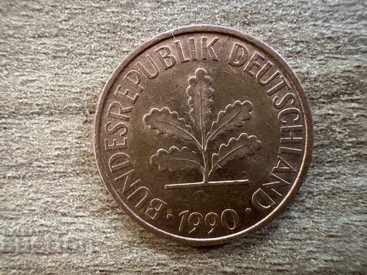 Германия - 2 пфенигa (1990) - D с цена 0.20 лв. | € 0.10 Германия - 2 пфенигa (1990) - D с цена 0.20 лв. | € 0.10