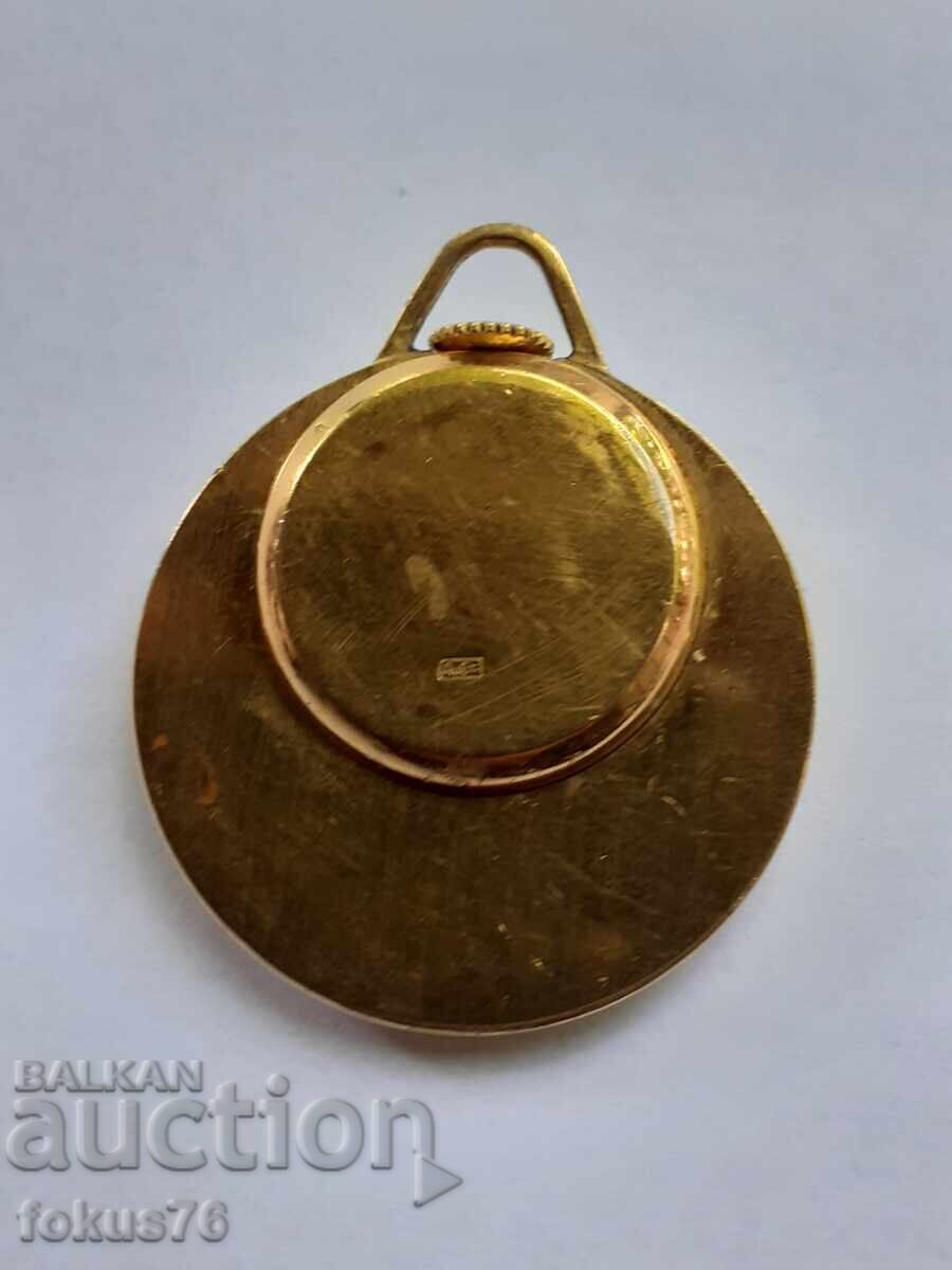 Παράδοση Παλιό ρωσικό ρολόι Slava μενταγιόν με επιχρύσωση 6 micron