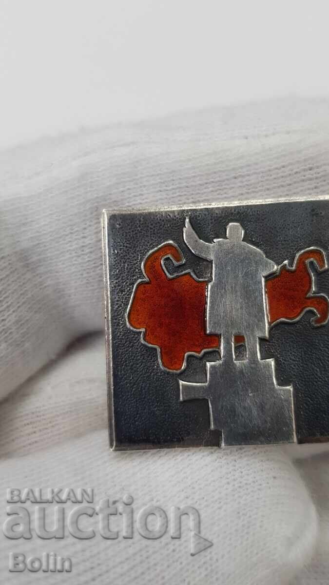 Δημοπρασία Σπάνιο ασημένιο ρωσικό σήμα ΕΣΣΔ, κονκάρδα Λένιν 875 πρότυπο σμάλτο