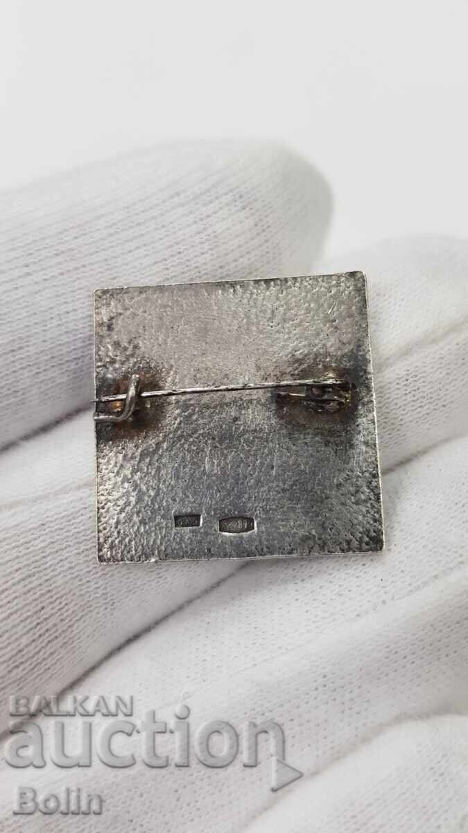 Παράδοση Σπάνιο ασημένιο ρωσικό σήμα ΕΣΣΔ, κονκάρδα Λένιν 875 πρότυπο σμάλτο