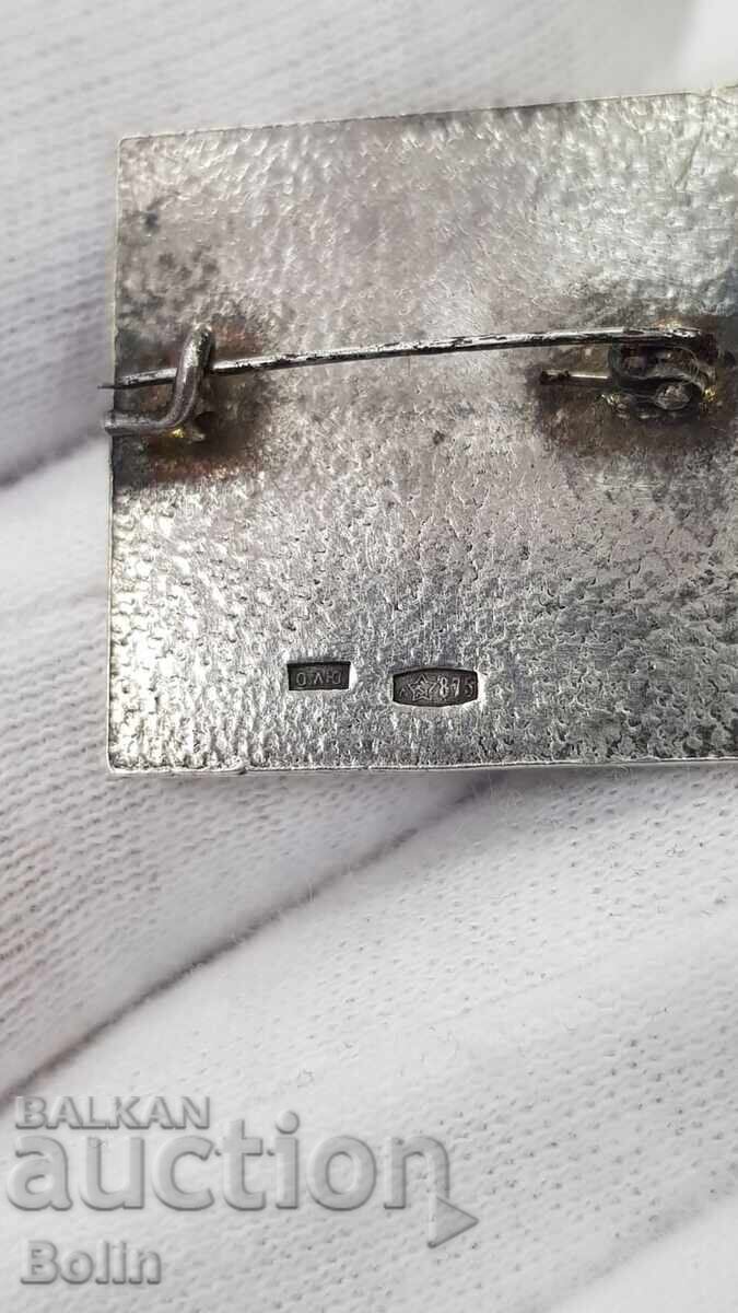 Σπάνιο ασημένιο ρωσικό σήμα ΕΣΣΔ, κονκάρδα Λένιν 875 πρότυπο σμάλτο - 6