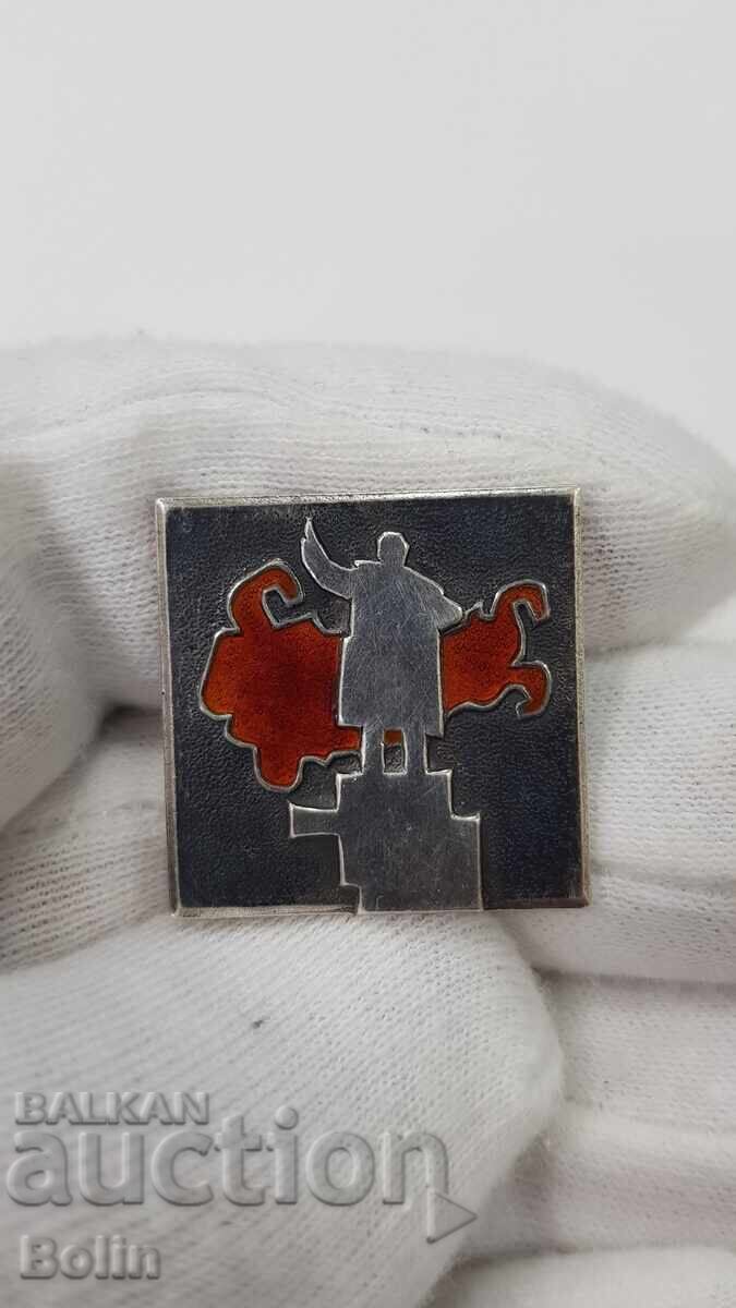 Σπάνιο ασημένιο ρωσικό σήμα ΕΣΣΔ, κονκάρδα Λένιν 875 πρότυπο σμάλτο