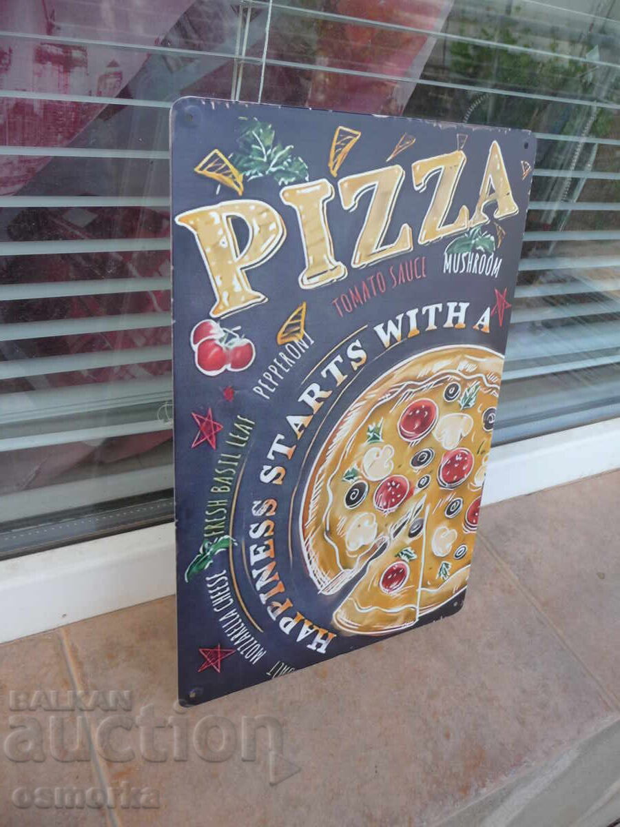 Метална табела храна пица доматен сос моцарела гъби вкусна м с цена 18.00 лв. | € 9.20
