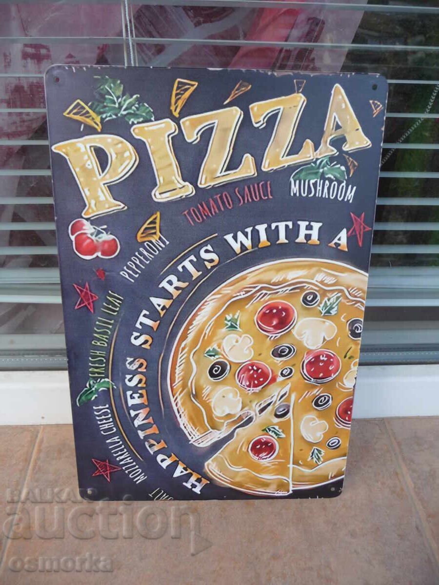 Метална табела храна пица доматен сос моцарела гъби вкусна м