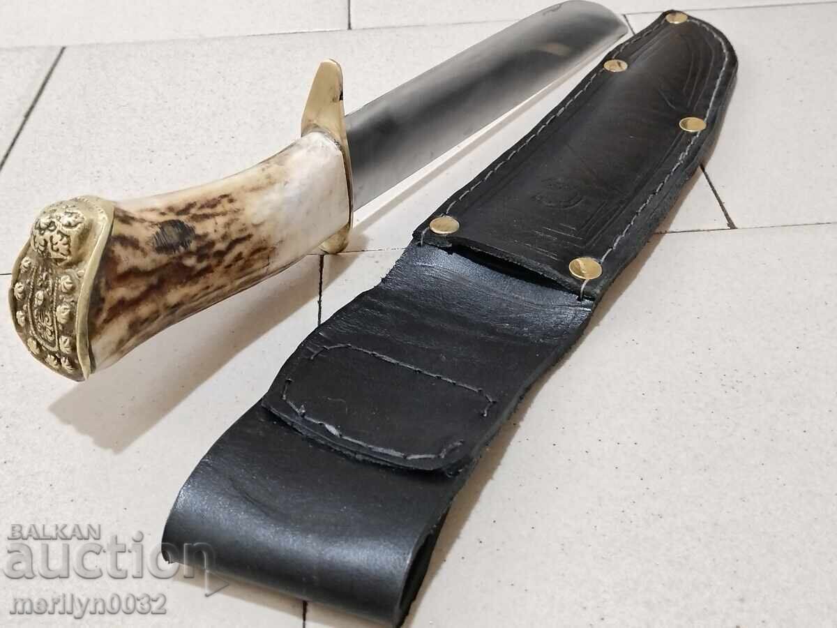 Hunting knife with sheath, deer antler handle, chrome blade with price 158.00 BGN | € 80.78