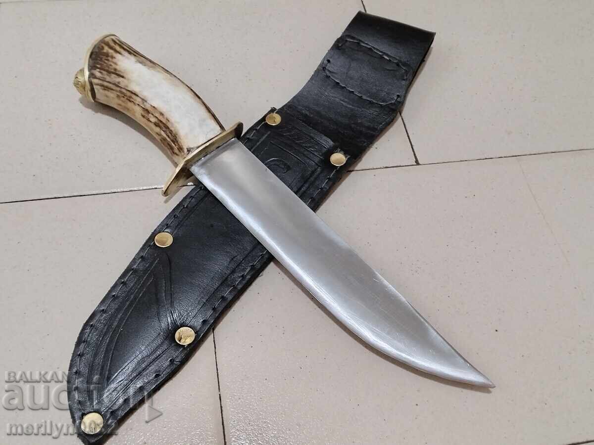 Livrarea Cuțit de vânătoare cu teacă, mâner din corn de cerb, lamă din crom