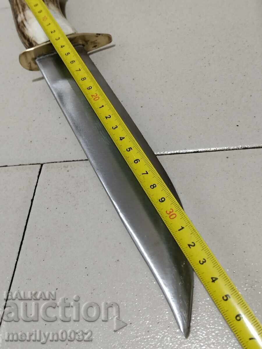 Cuțit de vânătoare cu teacă, mâner din corn de cerb, lamă din crom - 6