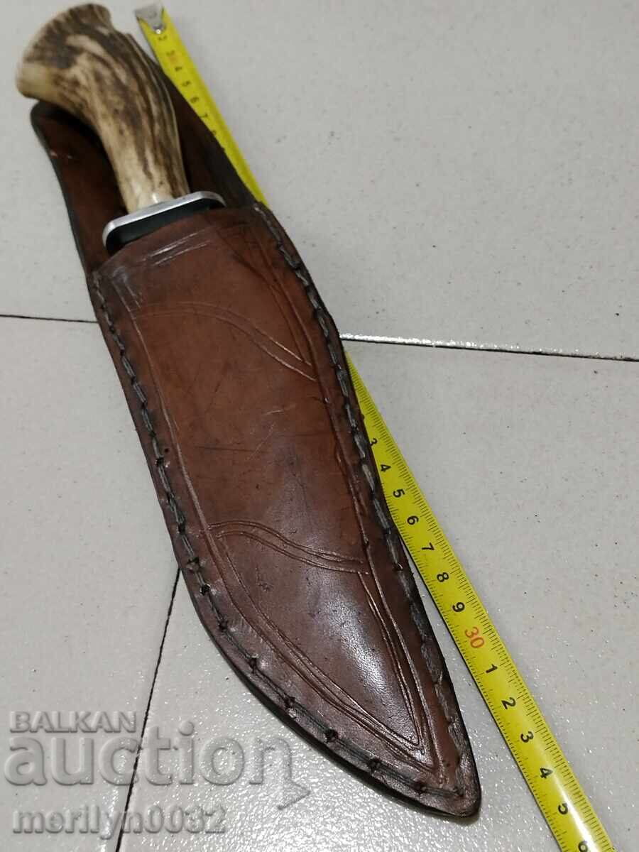 Hunting knife with sheath, deer antler handle - 5 Hunting knife with sheath, deer antler handle - 5