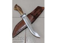Hunting knife with sheath, deer antler handle
