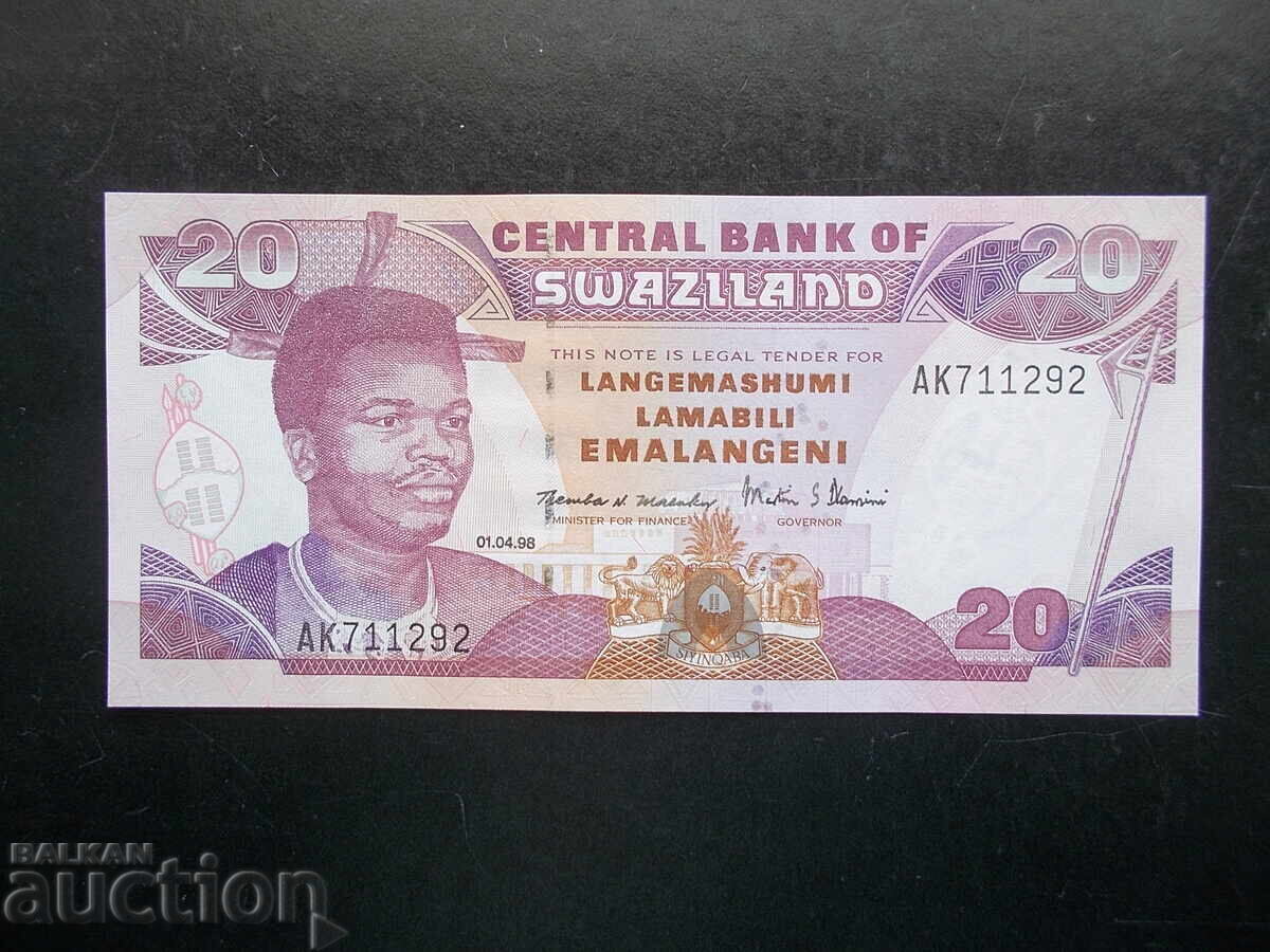 SWAZILAND, 20 emalangeni, 1998, UNC