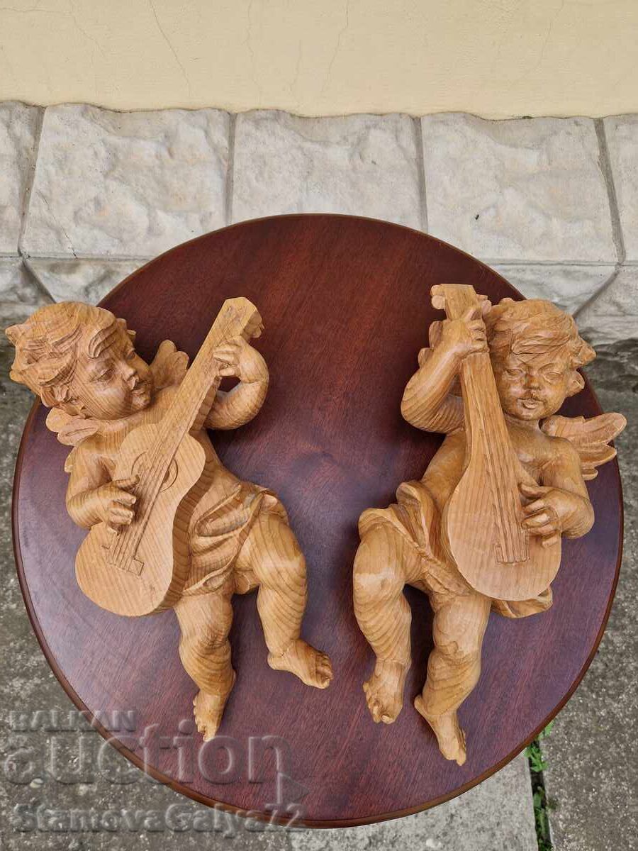 Pair of Unique Antique Wooden Angel Figures with price 197.00 BGN | € 100.72 Pair of Unique Antique Wooden Angel Figures with price 197.00 BGN | € 100.72