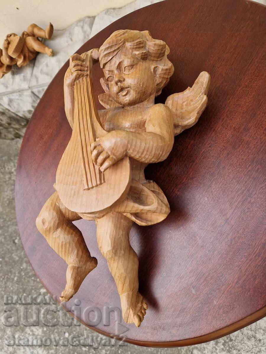 Pair of Unique Antique Wooden Angel Figures - 6 Pair of Unique Antique Wooden Angel Figures - 6