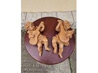 Pereche de figurine antice unice din lemn, reprezentând îngeri