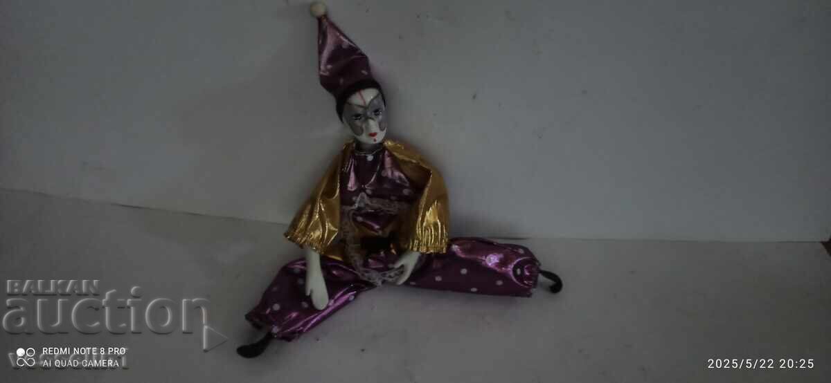 Păpușă venețiană din porțelan Arlechino, lucrată manual