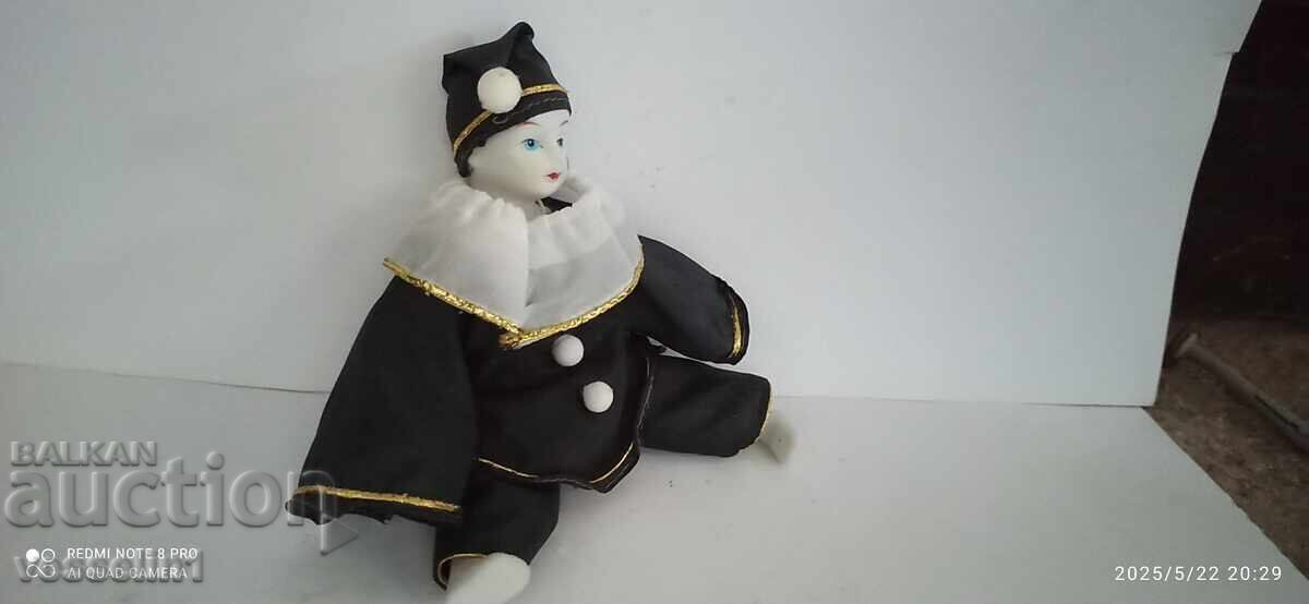 Păpușă venețiană din porțelan Arlechino, lucrată manual