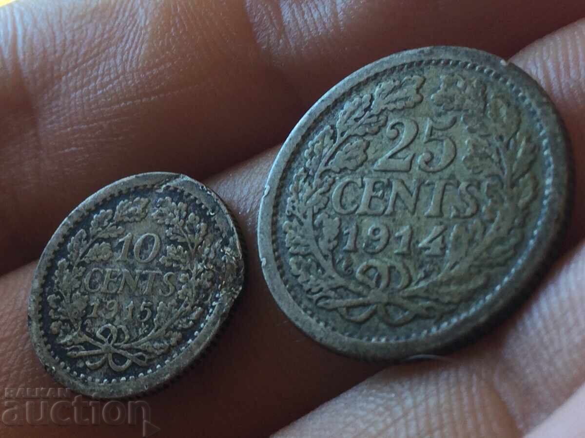 Ολλανδία Ολλανδία 10 λεπτά 1915 και 25 λεπτά 1914